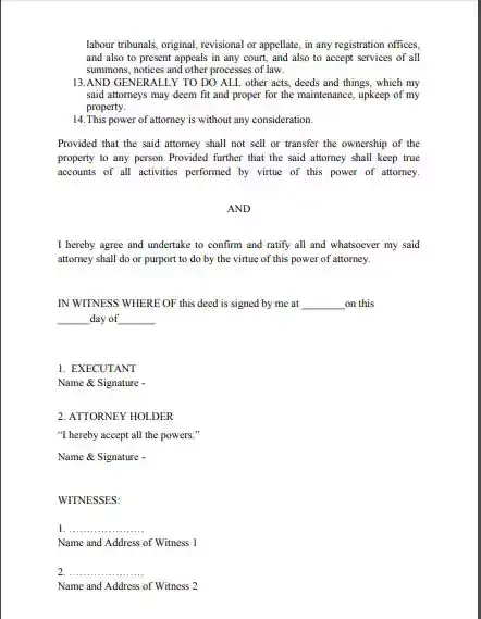 General Power Of Attorney Format For NRI PDF Law Credo